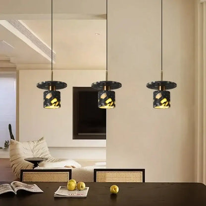 Modern black & gold terrazzo stone pendant lamp kitchen hanging light