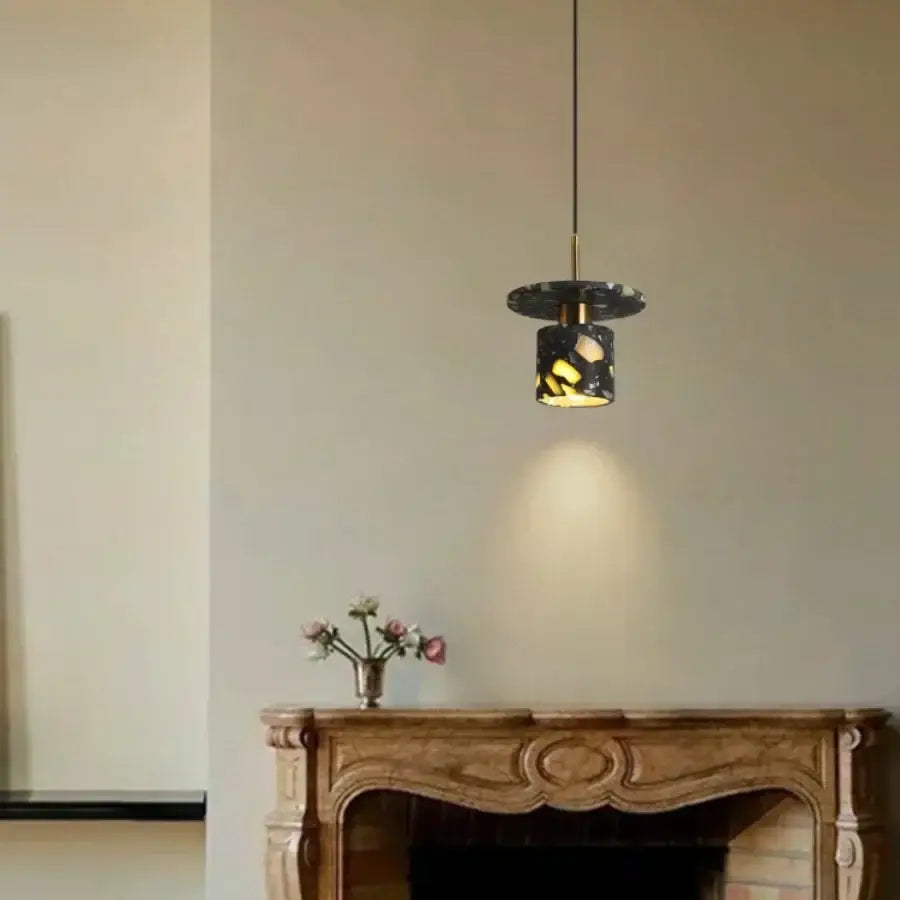 Modern black & gold terrazzo stone pendant lamp kitchen hanging light