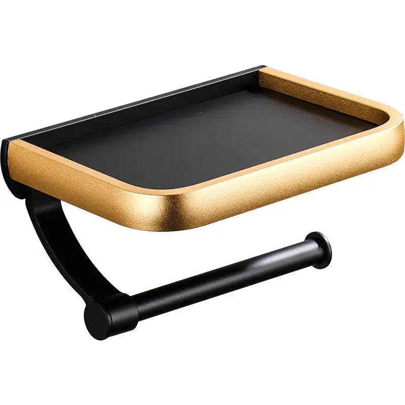 Modern black & gold tissue paper holder with phone tray bathroom rack