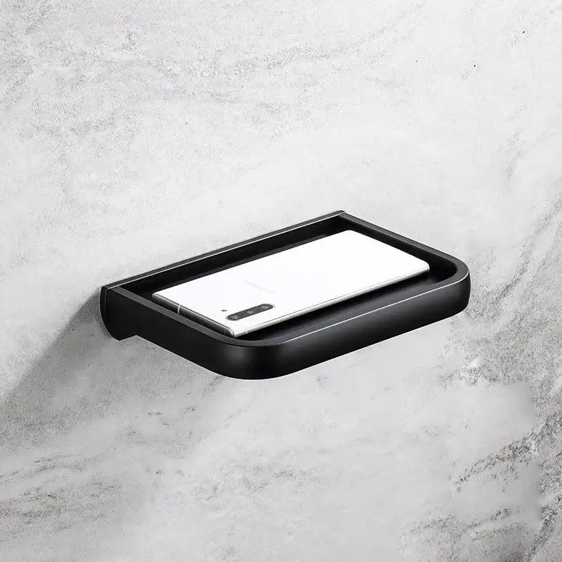 Modern black & gold tissue paper holder with phone tray bathroom rack