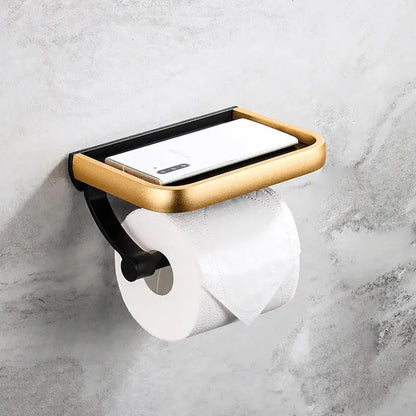 Modern black & gold tissue paper holder with phone tray bathroom rack
