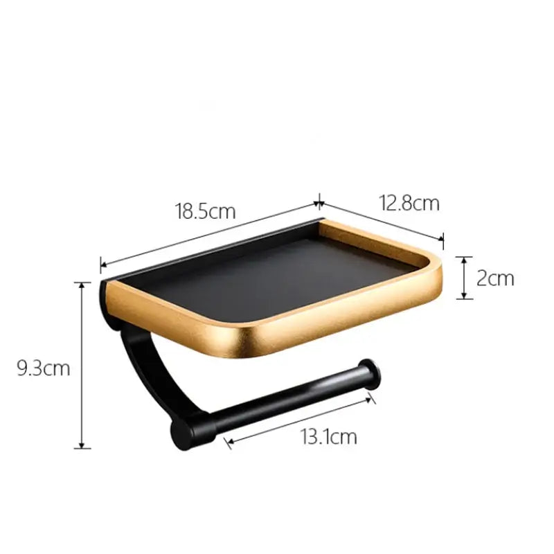 Modern black & gold tissue paper holder with phone tray bathroom rack