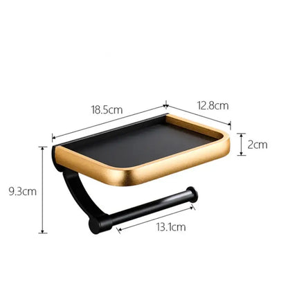 Modern black & gold tissue paper holder with phone tray bathroom rack