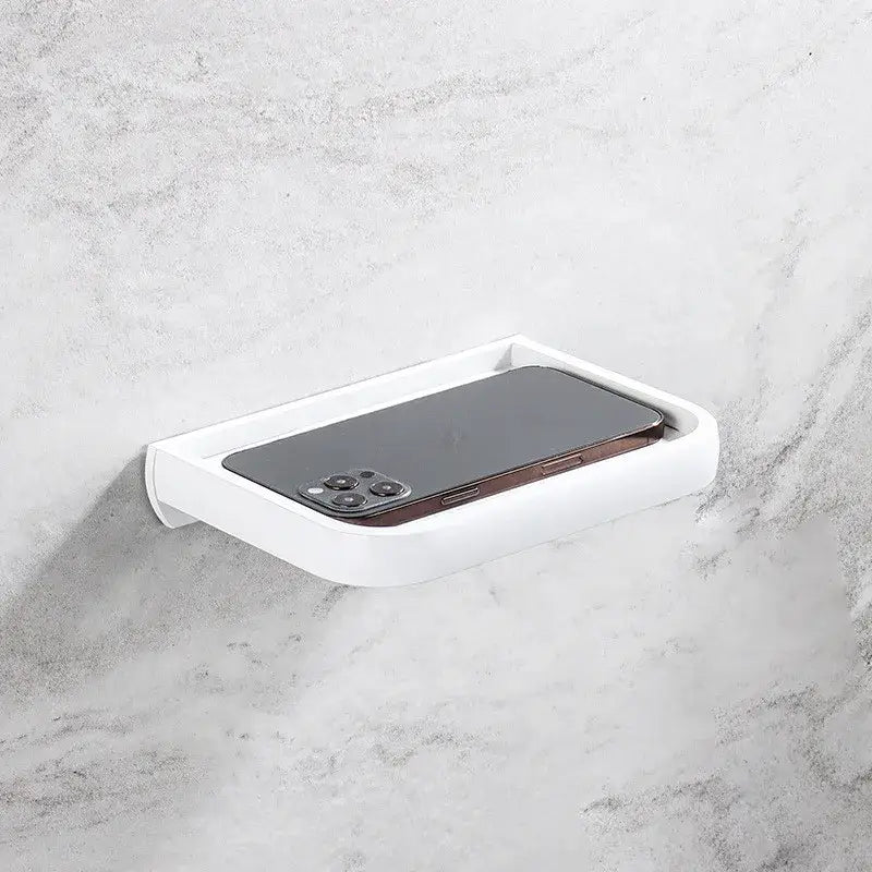 Modern black & gold tissue paper holder with phone tray bathroom rack
