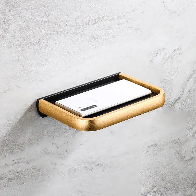 Modern black & gold tissue paper holder with phone tray bathroom rack