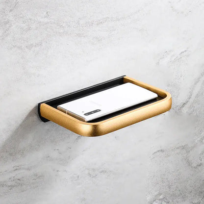 Modern black & gold tissue paper holder with phone tray bathroom rack