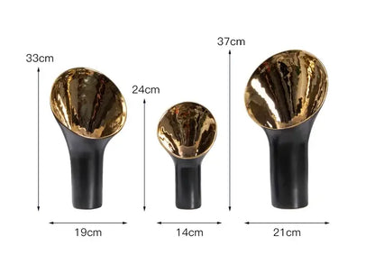Modern black & gold trumpet ceramic flower vase set living room decor