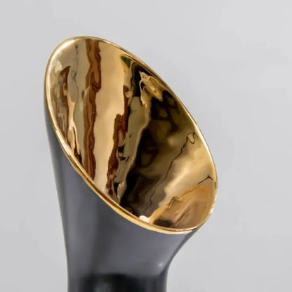 Modern black & gold trumpet ceramic flower vase set living room decor