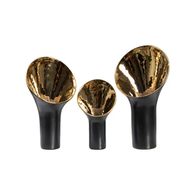 Modern black & gold trumpet ceramic flower vase set living room decor