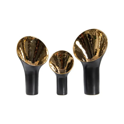 Modern black & gold trumpet ceramic flower vase set living room decor