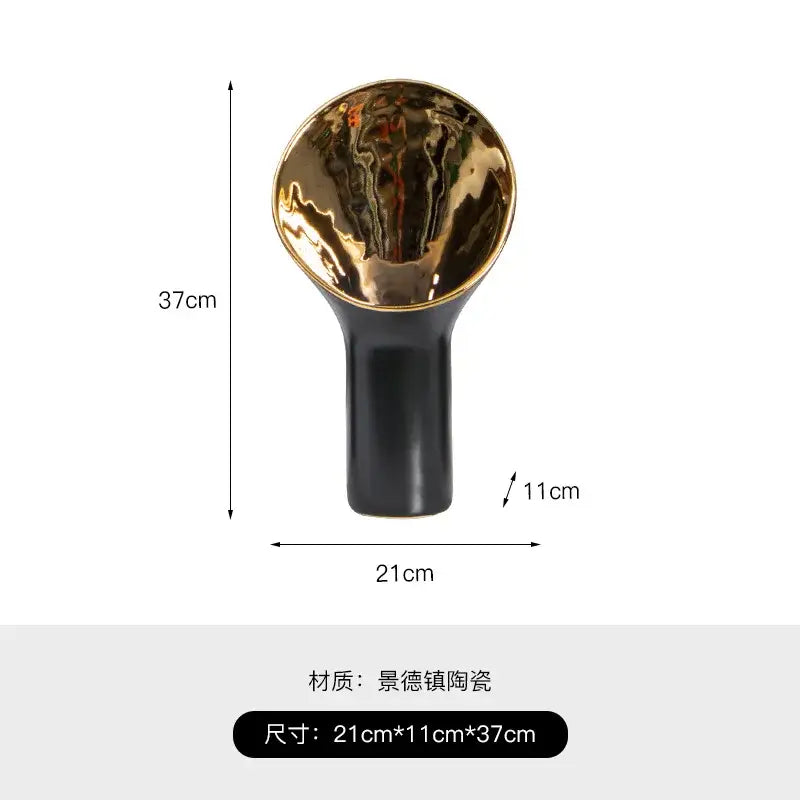 Modern black & gold trumpet ceramic flower vase set living room decor