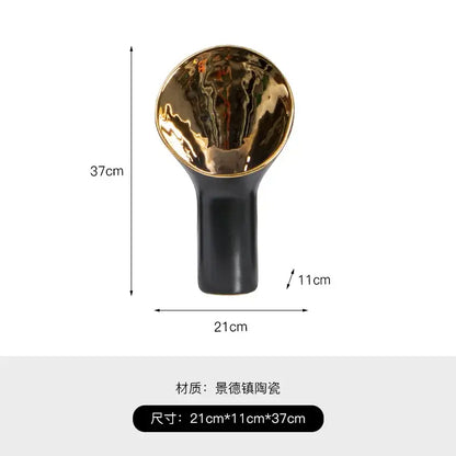 Modern black & gold trumpet ceramic flower vase set living room decor