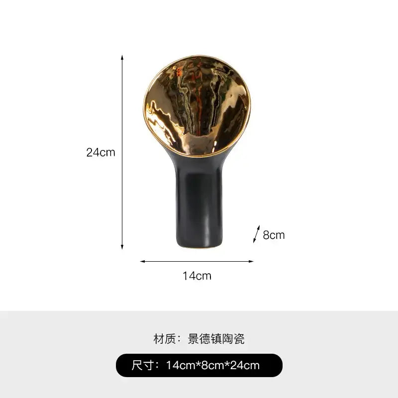 Modern black & gold trumpet ceramic flower vase set living room decor
