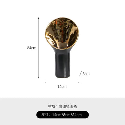 Modern black & gold trumpet ceramic flower vase set living room decor