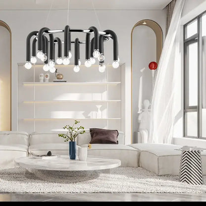 Modern black & gold u shape tube ring chandelier dining room light