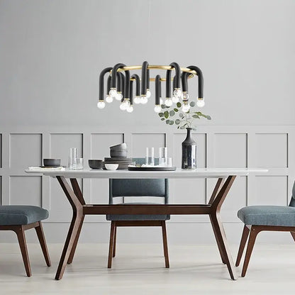 Modern black & gold u shape tube ring chandelier dining room light