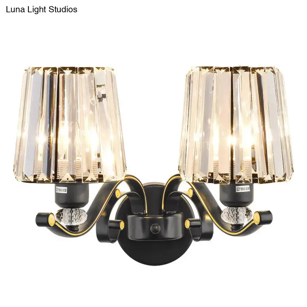 Modern black & gold wall lamp with clear glass crystal bedroom sconce