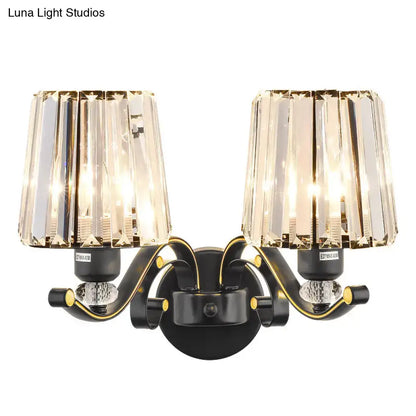 Modern black & gold wall lamp with clear glass crystal bedroom sconce