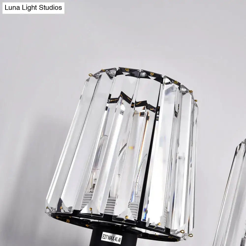 Modern black & gold wall lamp with clear glass crystal bedroom sconce