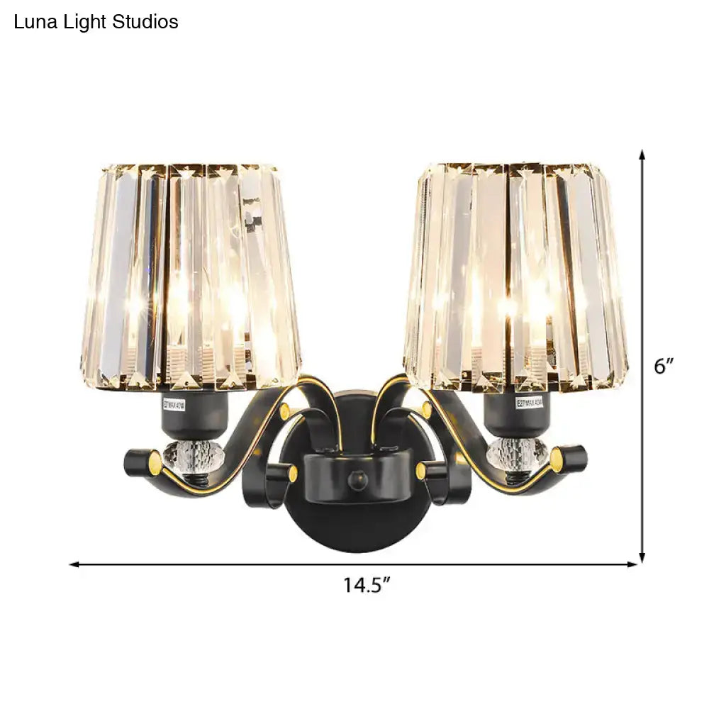 Modern black & gold wall lamp with clear glass crystal bedroom sconce