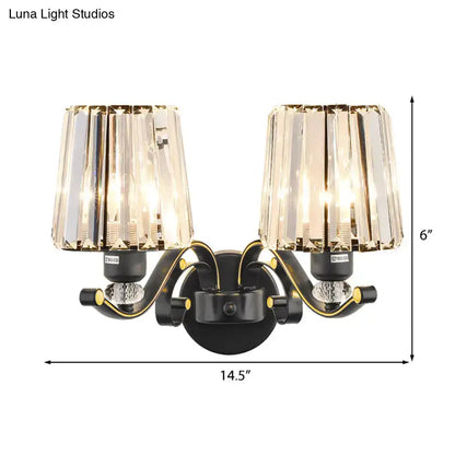 Modern black & gold wall lamp with clear glass crystal bedroom sconce