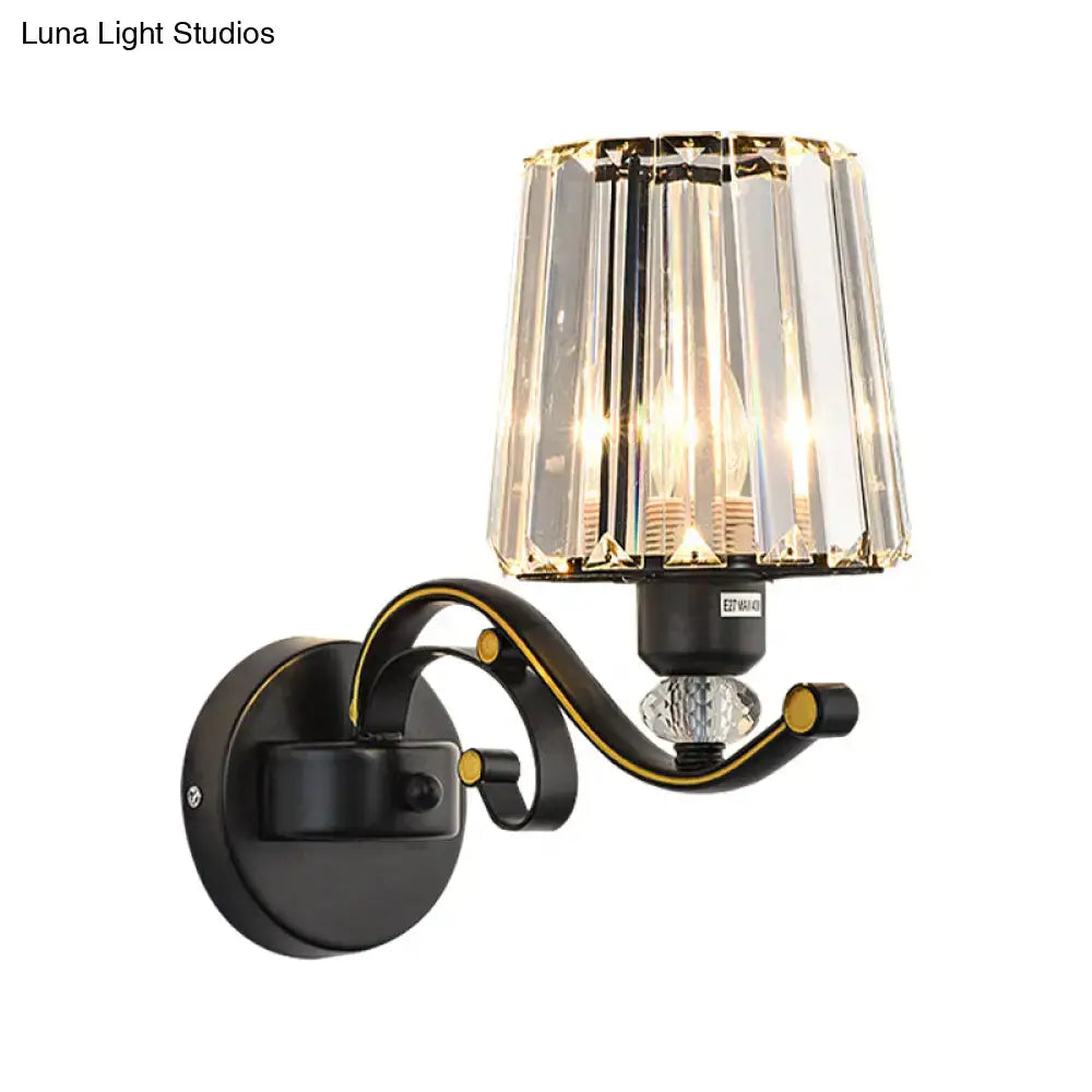 Modern black & gold wall lamp with clear glass crystal bedroom sconce