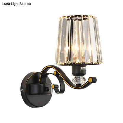 Modern black & gold wall lamp with clear glass crystal bedroom sconce