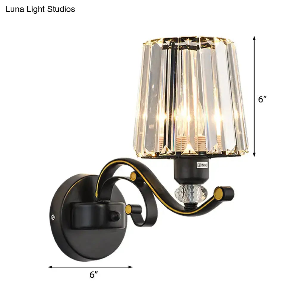 Modern black & gold wall lamp with clear glass crystal bedroom sconce
