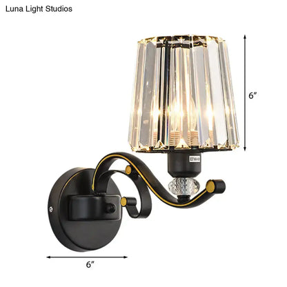 Modern black & gold wall lamp with clear glass crystal bedroom sconce
