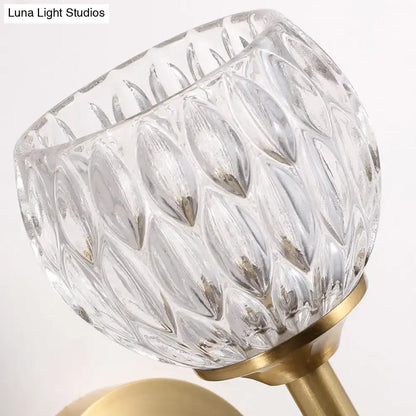 Modern black & gold wall light with dimpled glass for living room
