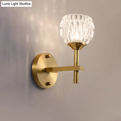 Modern black & gold wall light with dimpled glass for living room