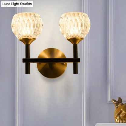 Modern black & gold wall light with dimpled glass for living room