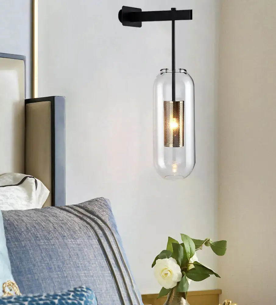Modern black & gold wall mounted light living room glass sconce