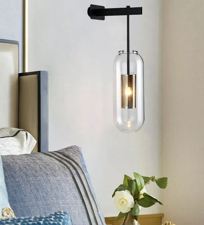 Modern black & gold wall mounted light living room glass sconce