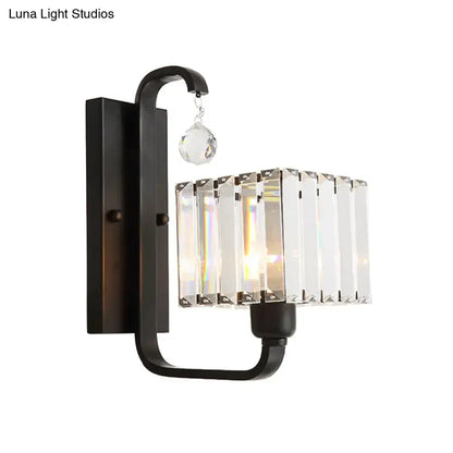 Modern black & gold wall sconce with crystal shade – living room light