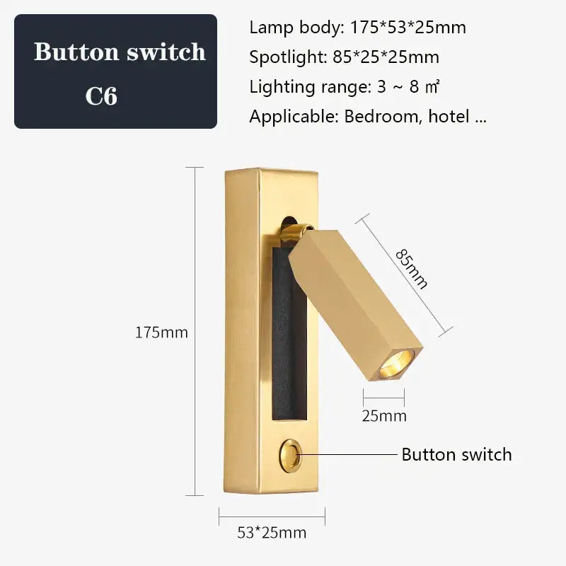 Modern black & gold wall sconce with usb port – bedroom reading light