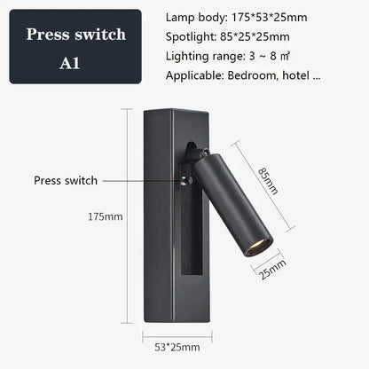 Modern black & gold wall sconce with usb port – bedroom reading light