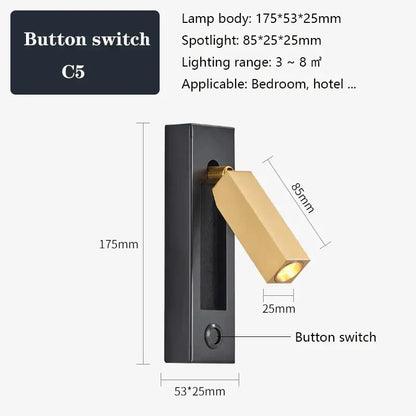 Modern black & gold wall sconce with usb port – bedroom reading light