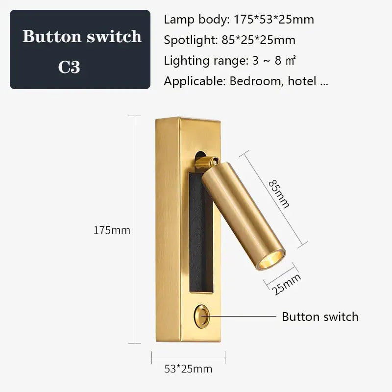 Modern black & gold wall sconce with usb port – bedroom reading light
