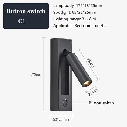Modern black & gold wall sconce with usb port – bedroom reading light