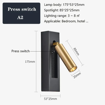 Modern black & gold wall sconce with usb port – bedroom reading light