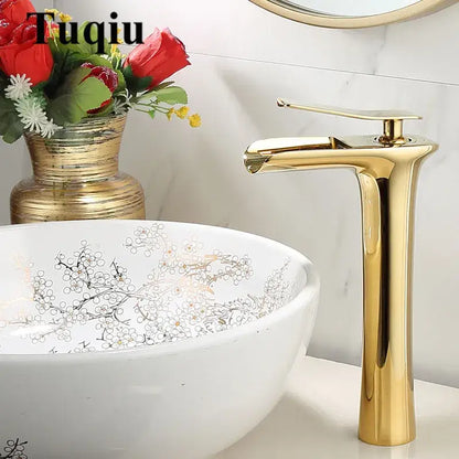Modern black & gold waterfall basin faucet bathroom mixer tap