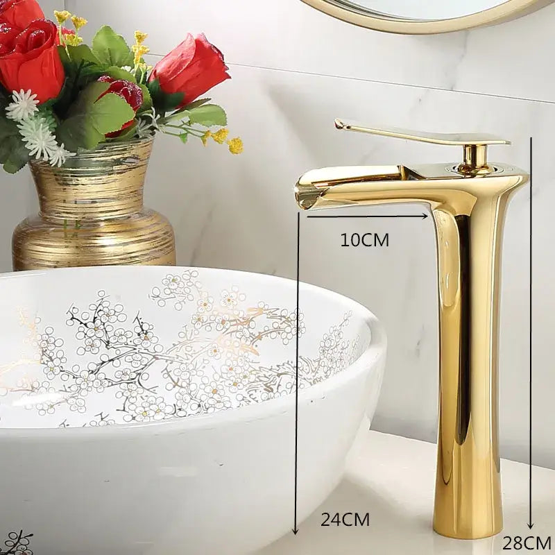 Modern black & gold waterfall basin faucet bathroom mixer tap