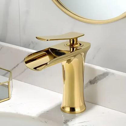 Modern black & gold waterfall basin faucet bathroom mixer tap