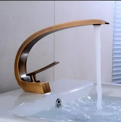 Modern black & gold waterfall basin faucet bathroom mixer tap