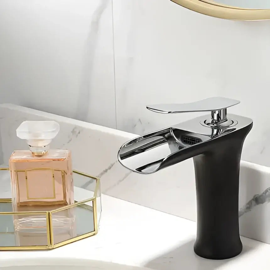 Modern black & gold waterfall basin faucet bathroom mixer tap