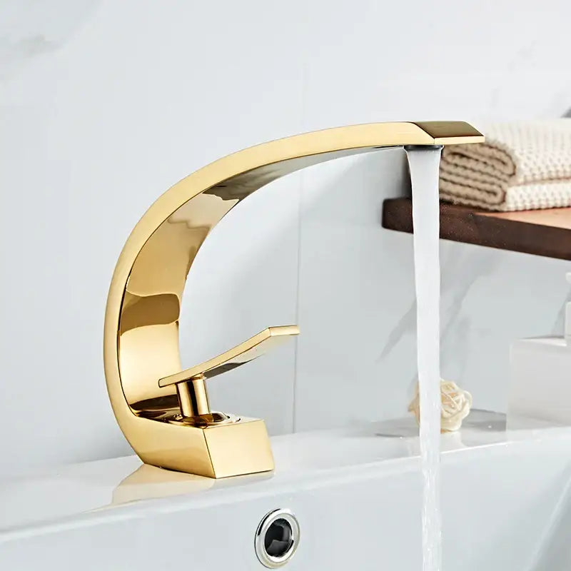 Modern black & gold waterfall basin faucet bathroom mixer tap