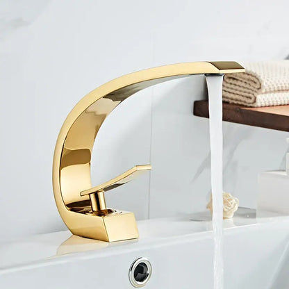 Modern black & gold waterfall basin faucet bathroom mixer tap