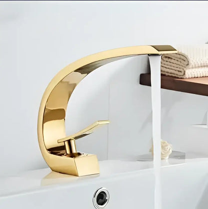 Modern black & gold waterfall basin faucet bathroom mixer tap
