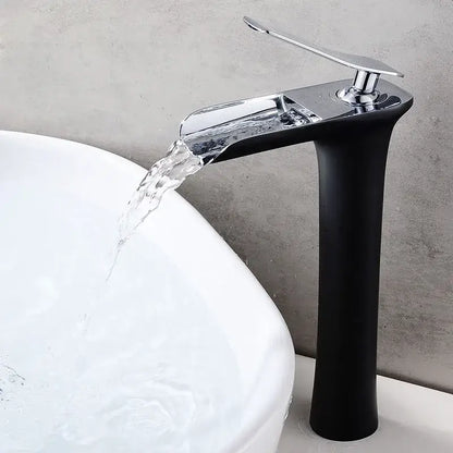 Modern black & gold waterfall basin faucet bathroom mixer tap